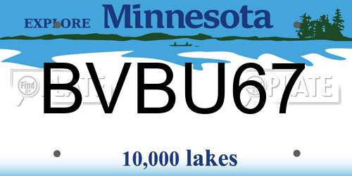 BVBU67 Minnesota License Plate