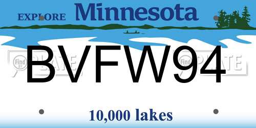 BVFW94 Minnesota License Plate