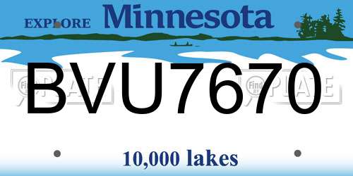 BVU7670 Minnesota License Plate