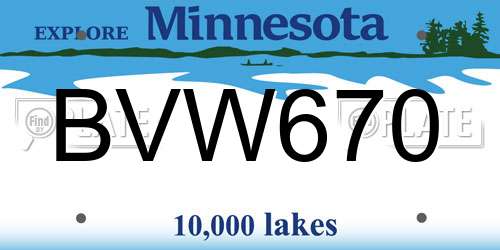 BVW670 Minnesota License Plate