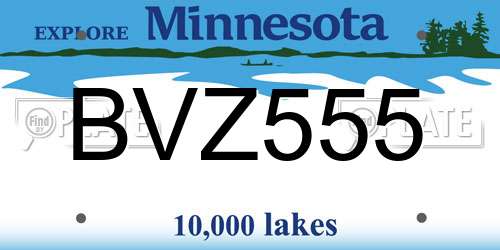 BVZ555 Minnesota License Plate