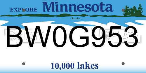BW0G953 Minnesota License Plate