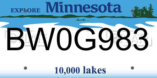 BW0G983 Minnesota License Plate