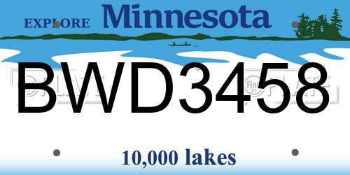 BWD3458 Minnesota License Plate