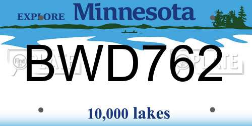 BWD762 Minnesota License Plate