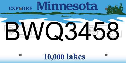 BWQ3458 Minnesota License Plate