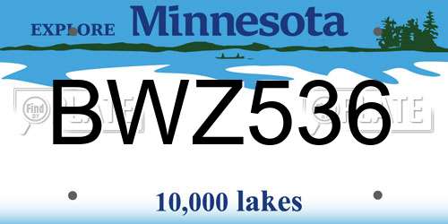 BWZ536 Minnesota License Plate