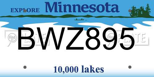 BWZ895 Minnesota License Plate