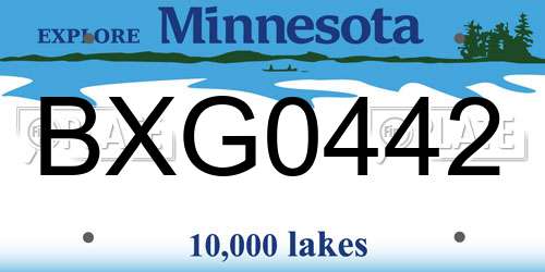 BXG0442 Minnesota License Plate