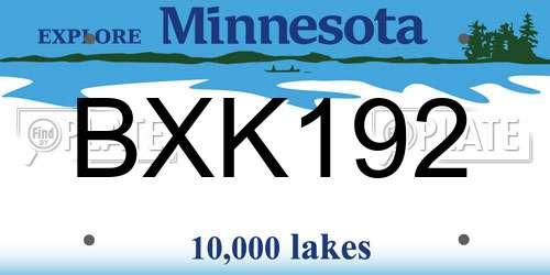 BXK192 Minnesota License Plate