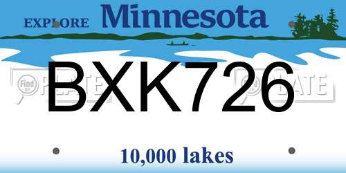 BXK726 Minnesota License Plate