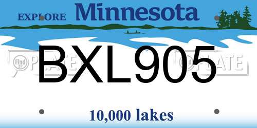 BXL905 Minnesota License Plate