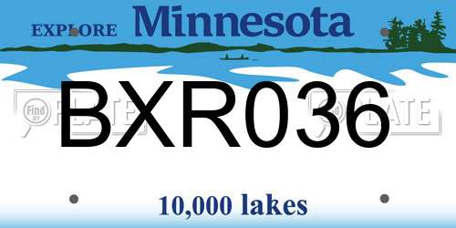 BXR036 Minnesota License Plate