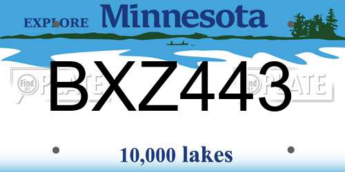 BXZ443 Minnesota License Plate