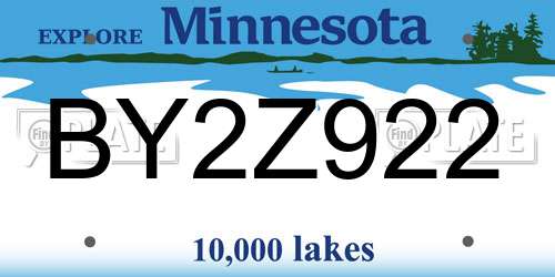 BY2Z922 Minnesota License Plate