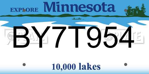 BY7T954 Minnesota License Plate