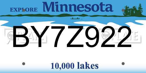 BY7Z922 Minnesota License Plate