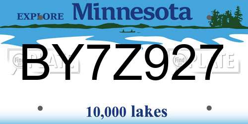 BY7Z927 Minnesota License Plate