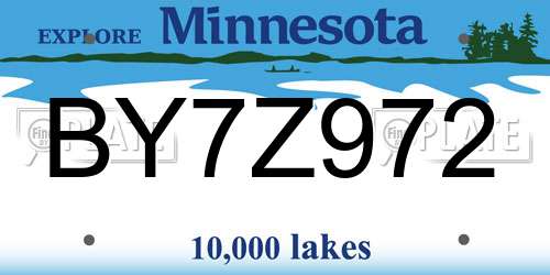 BY7Z972 Minnesota License Plate