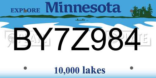 BY7Z984 Minnesota License Plate