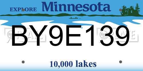 BY9E139 Minnesota License Plate