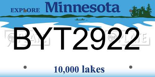 BYT2922 Minnesota License Plate