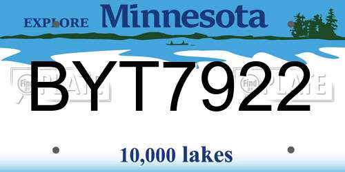BYT7922 Minnesota License Plate