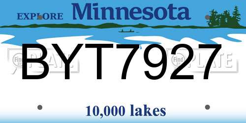 BYT7927 Minnesota License Plate