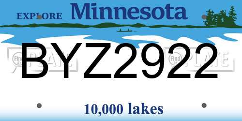 BYZ2922 Minnesota License Plate