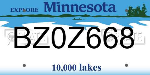 BZ0Z668 Minnesota License Plate