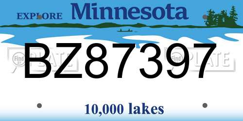 BZ87397 Minnesota License Plate