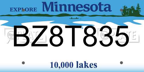 BZ8T835 Minnesota License Plate