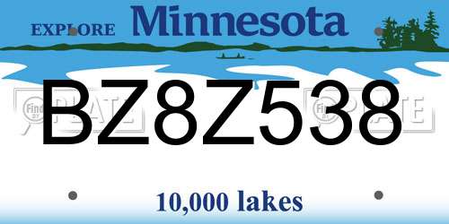BZ8Z538 Minnesota License Plate