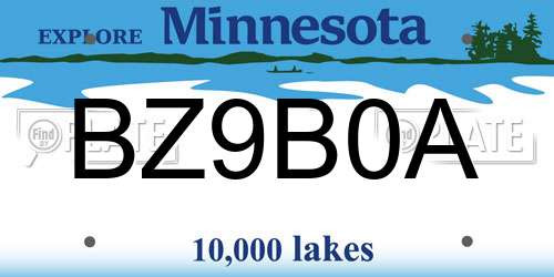 BZ9B0A Minnesota License Plate