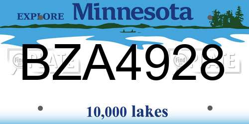 BZA4928 Minnesota License Plate