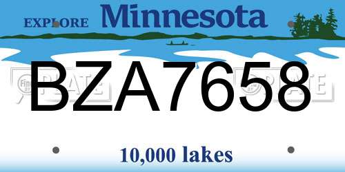BZA7658 Minnesota License Plate