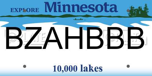 BZAHBBB Minnesota License Plate