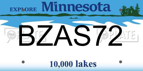 BZAS72 Minnesota License Plate