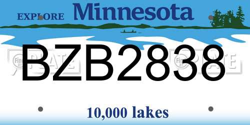 BZB2838 Minnesota License Plate