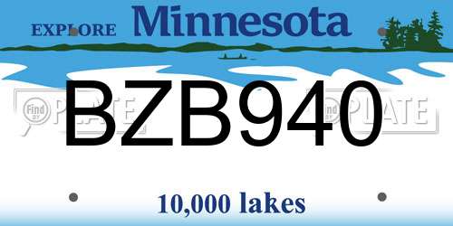 BZB940 Minnesota License Plate