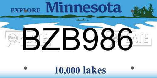 BZB986 Minnesota License Plate