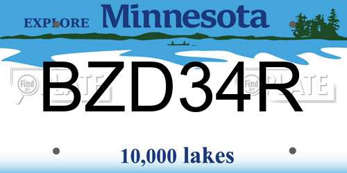 BZD34R Minnesota License Plate