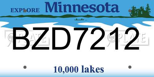 BZD7212 Minnesota License Plate