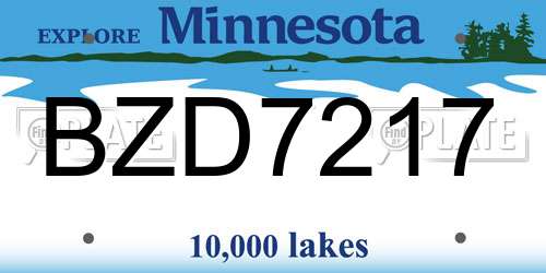 BZD7217 Minnesota License Plate