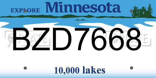 BZD7668 Minnesota License Plate