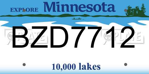 BZD7712 Minnesota License Plate