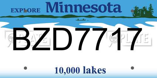 BZD7717 Minnesota License Plate
