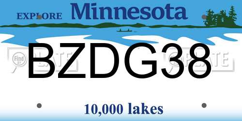 BZDG38 Minnesota License Plate