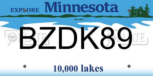 BZDK89 Minnesota License Plate