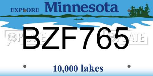 BZF765 Minnesota License Plate